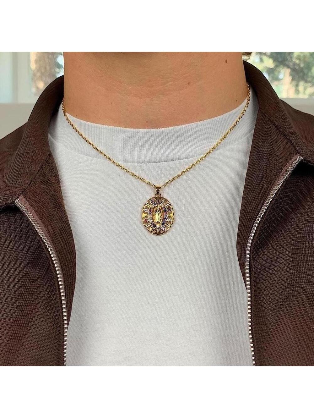 Y2K Gold Rhinestone Circle Chain Necklace